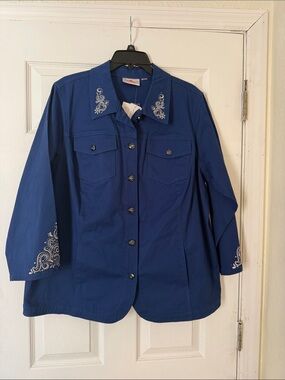 Quacker Factory by Jeanne Bice Embellished Blue Jacket Shirt Women’s XL/1X